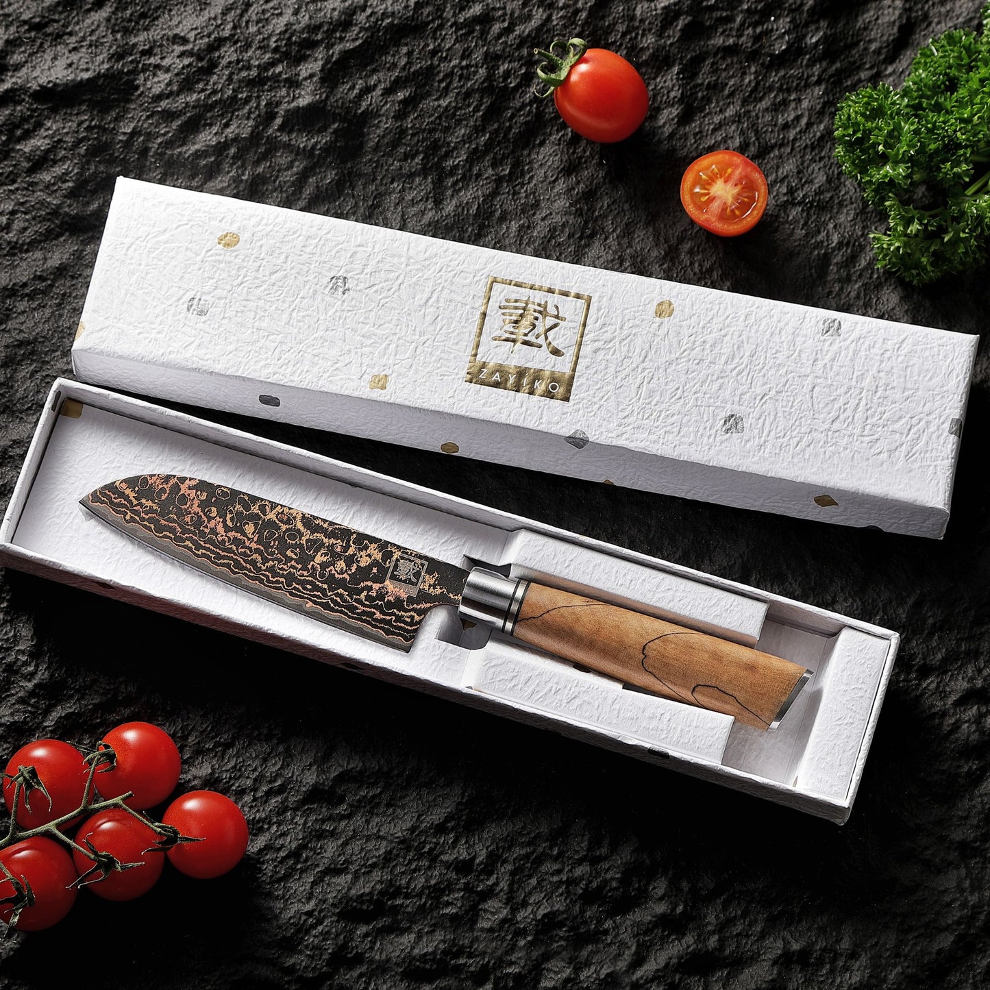 ZAYIKO Serie "BlackMagma" - Santoku klein