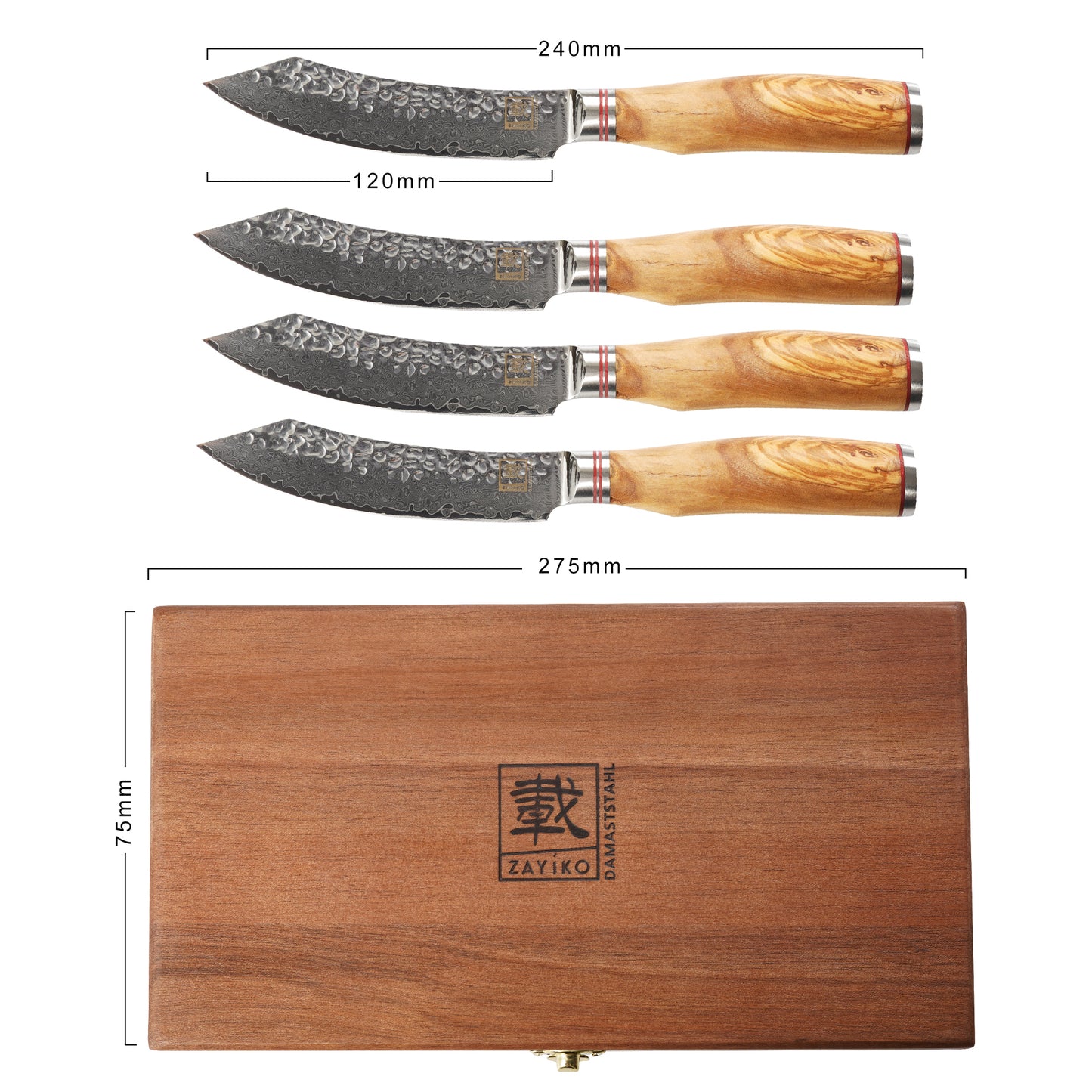 ZAYIKO Serie "Olive" - 4er Steakmesser-Set