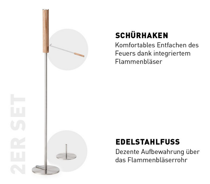 Höfats - Schürhaken mit Flammenbläser auf Edelstahlfuß